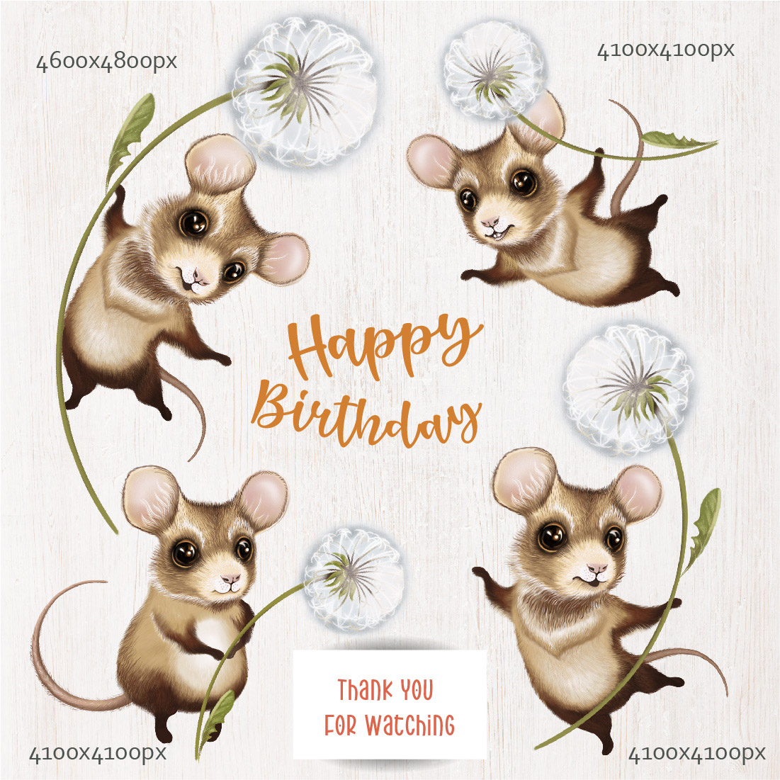 Cute Cartoon Little Mouse with Flowers examples.