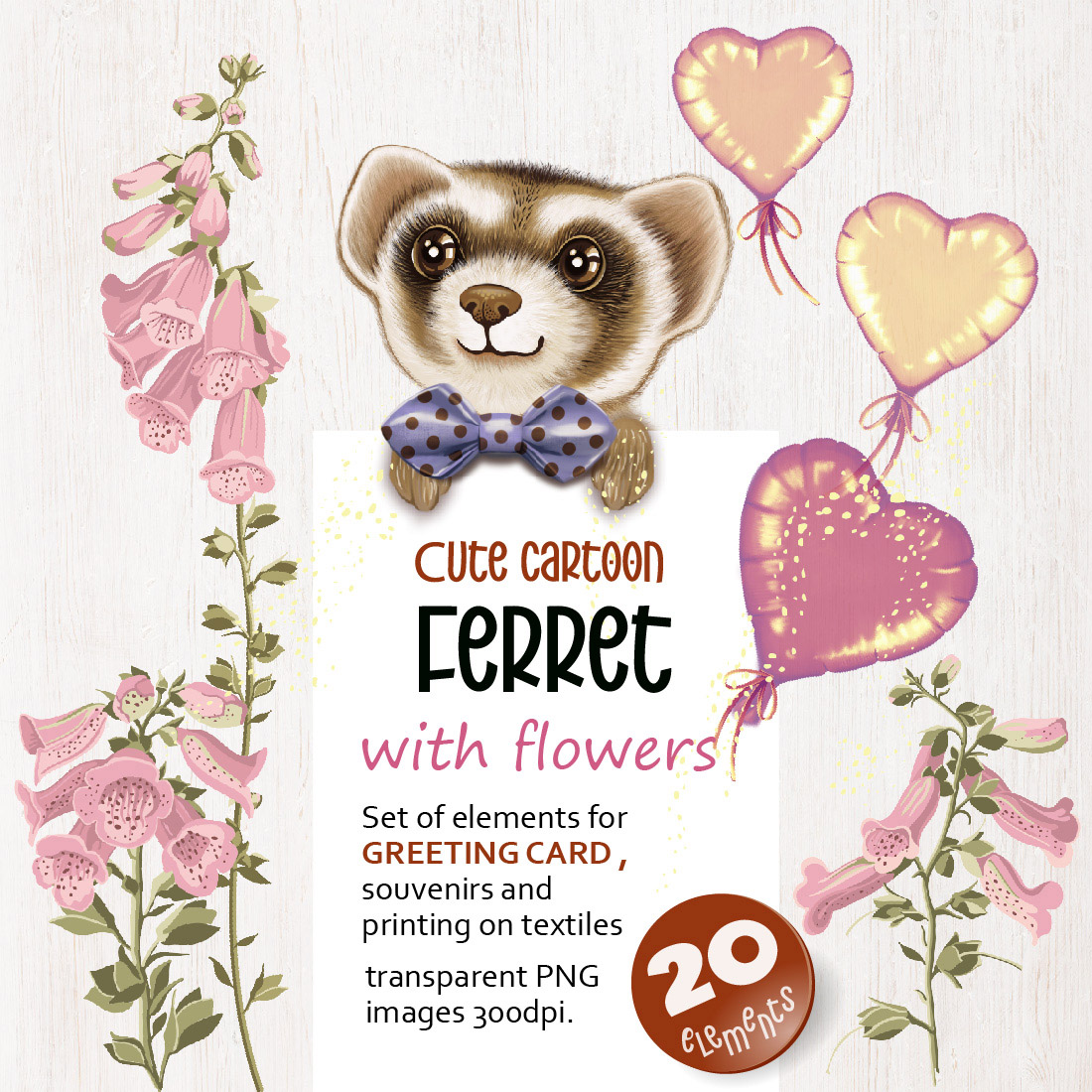 Cute Cartoon Ferret with Flowers cover image.