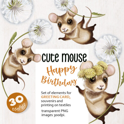 Cute Cartoon Little Mouse with Flowers cover image.