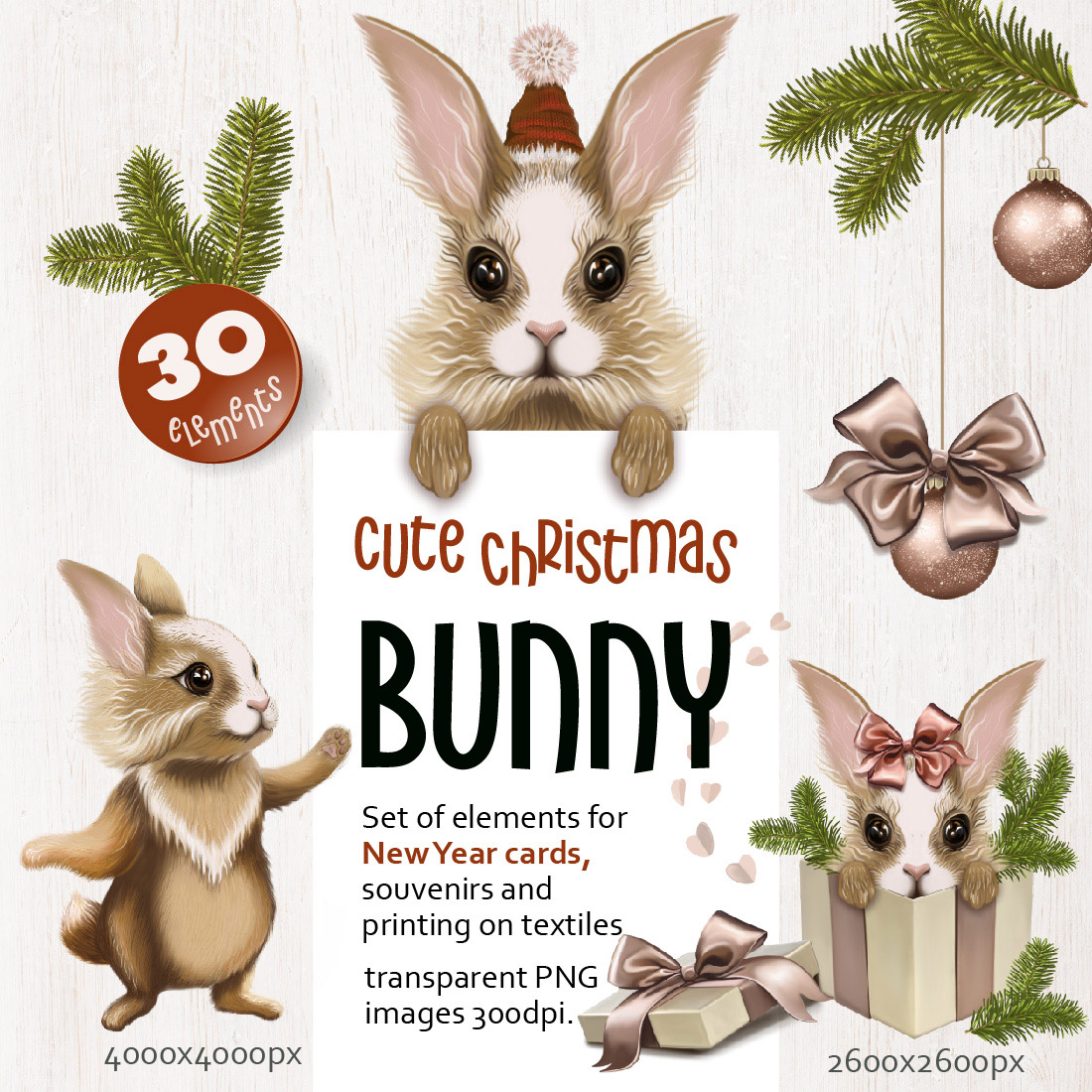 Cute Christmas Bunny Clipart previews.