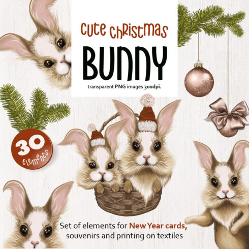 Cute Christmas Bunny Clipart cover imags.