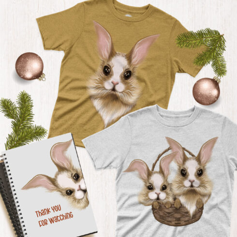 Cute Christmas Bunny Clipart on mockups.