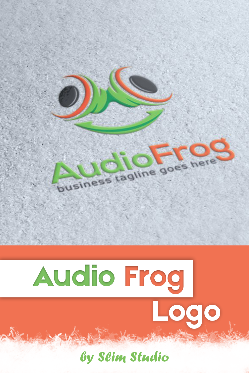 Green and orange frog logo.