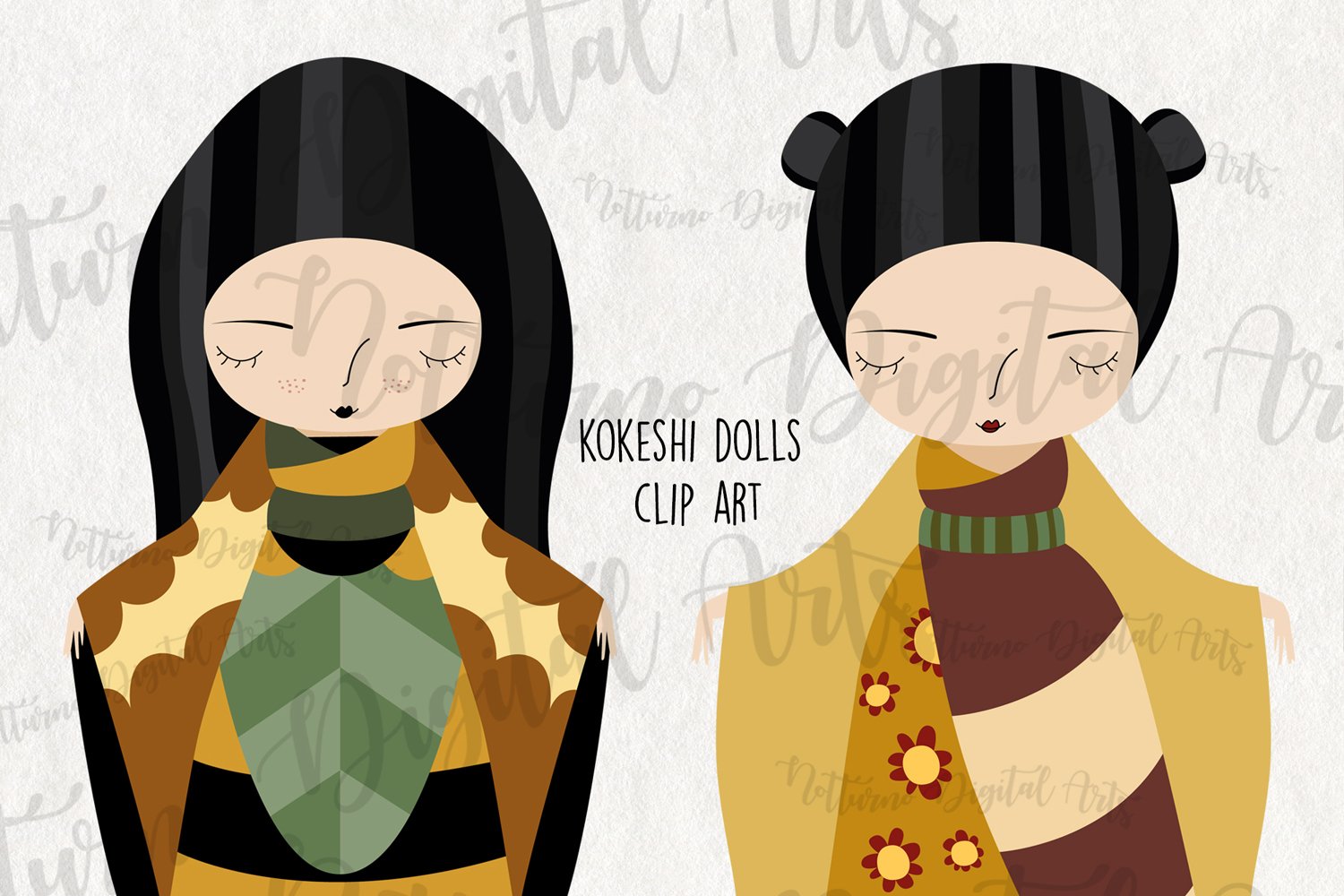 Kokeshi Dolls in yellow outfit.