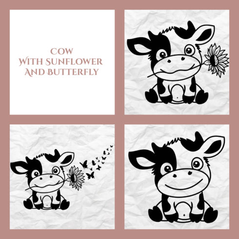 Cow With Sunflower And Butterfly.