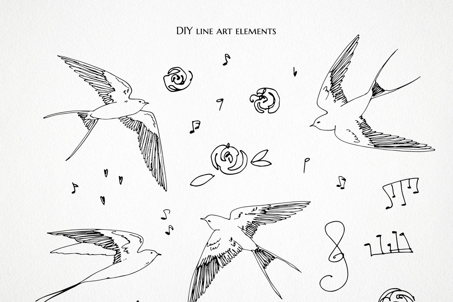 Barn swallow clipart - DIY line art elements.