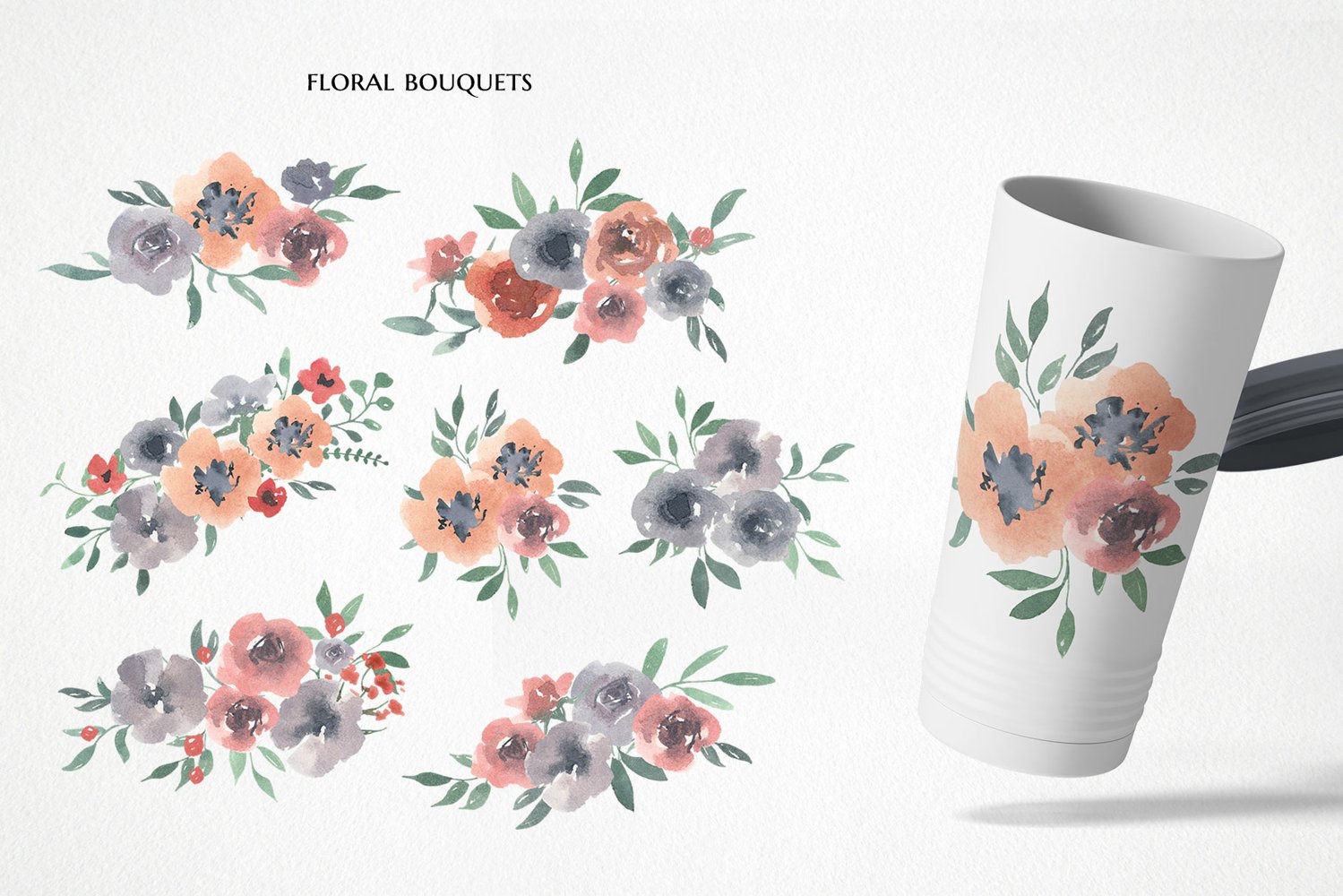 This set includes 7 floral bouquets.