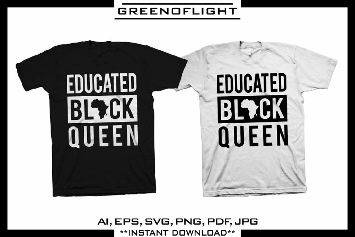 Educated black queen - b&w t-shirt design.