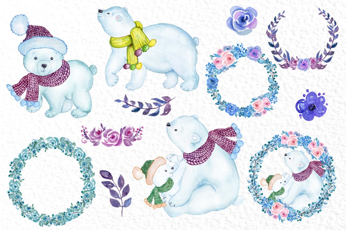 Nice set for creating delicate illustration with polar bear.