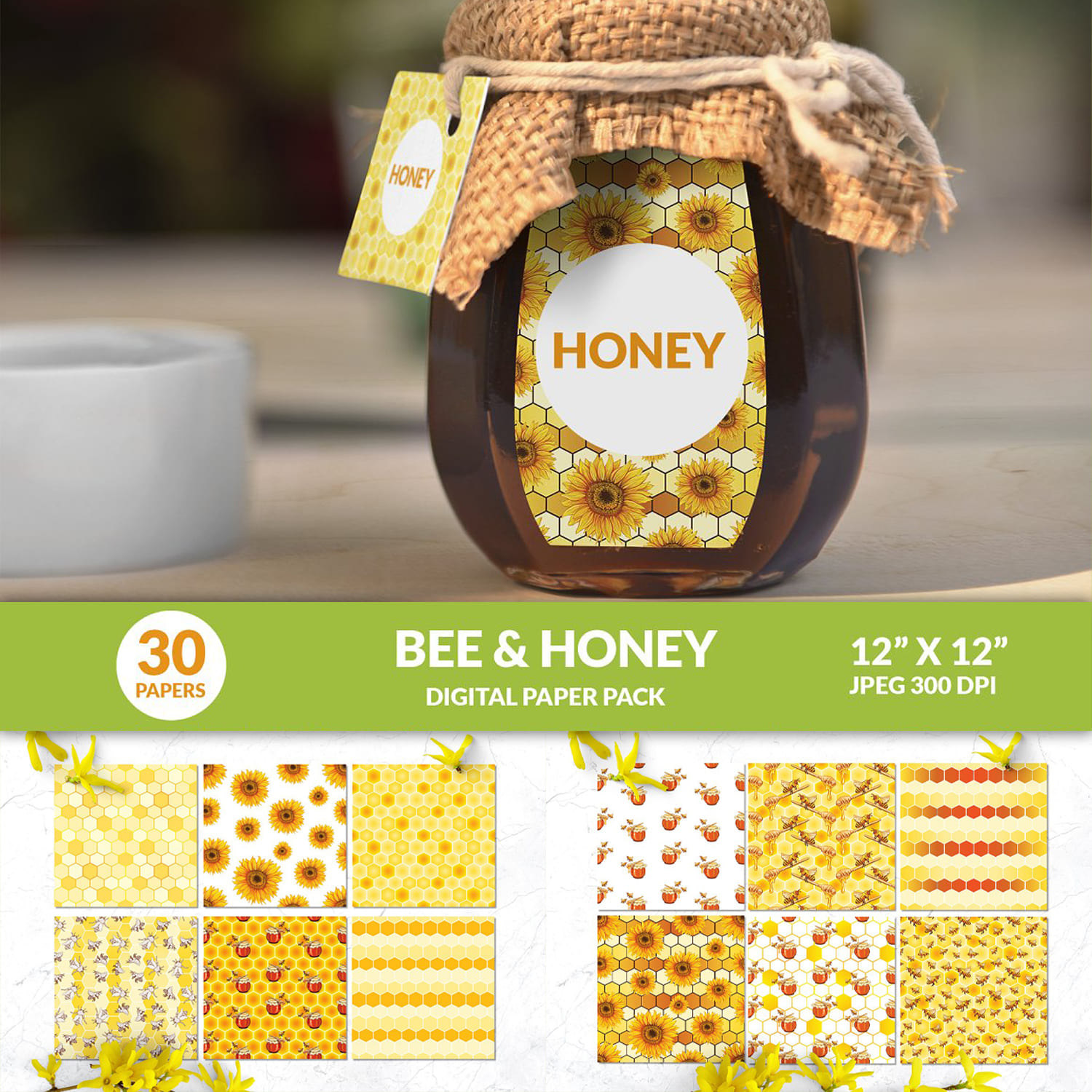 30 amazing bee & honey JPEG digital papers for your creative projects.