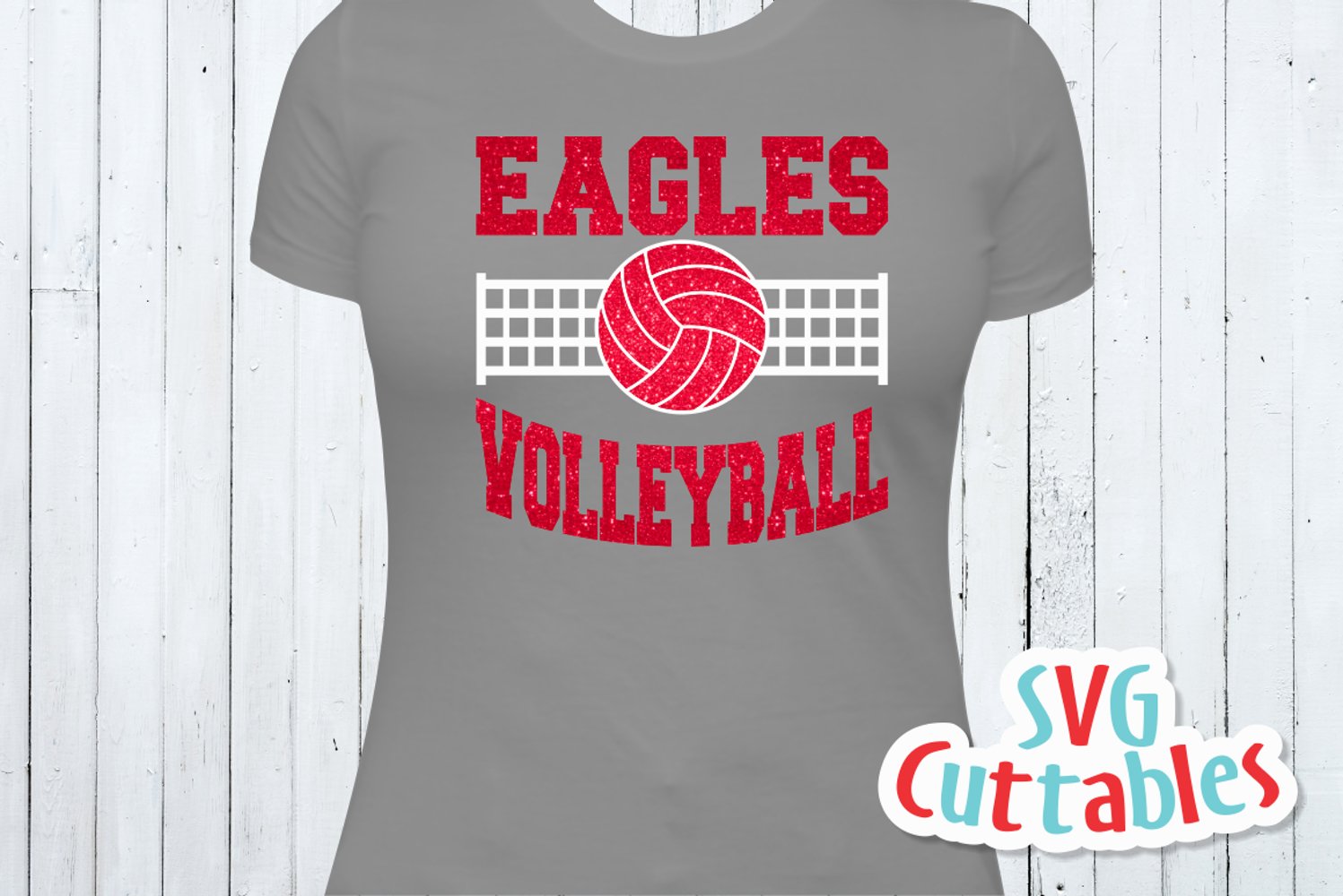 Grey t-shirt design for volleyball team.