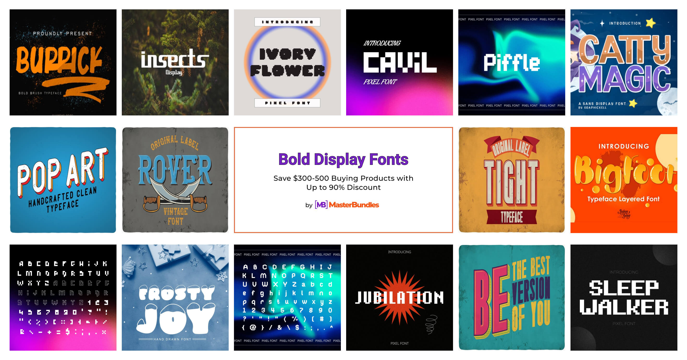 128+ Bold Display Fonts 2025 - MasterBundles