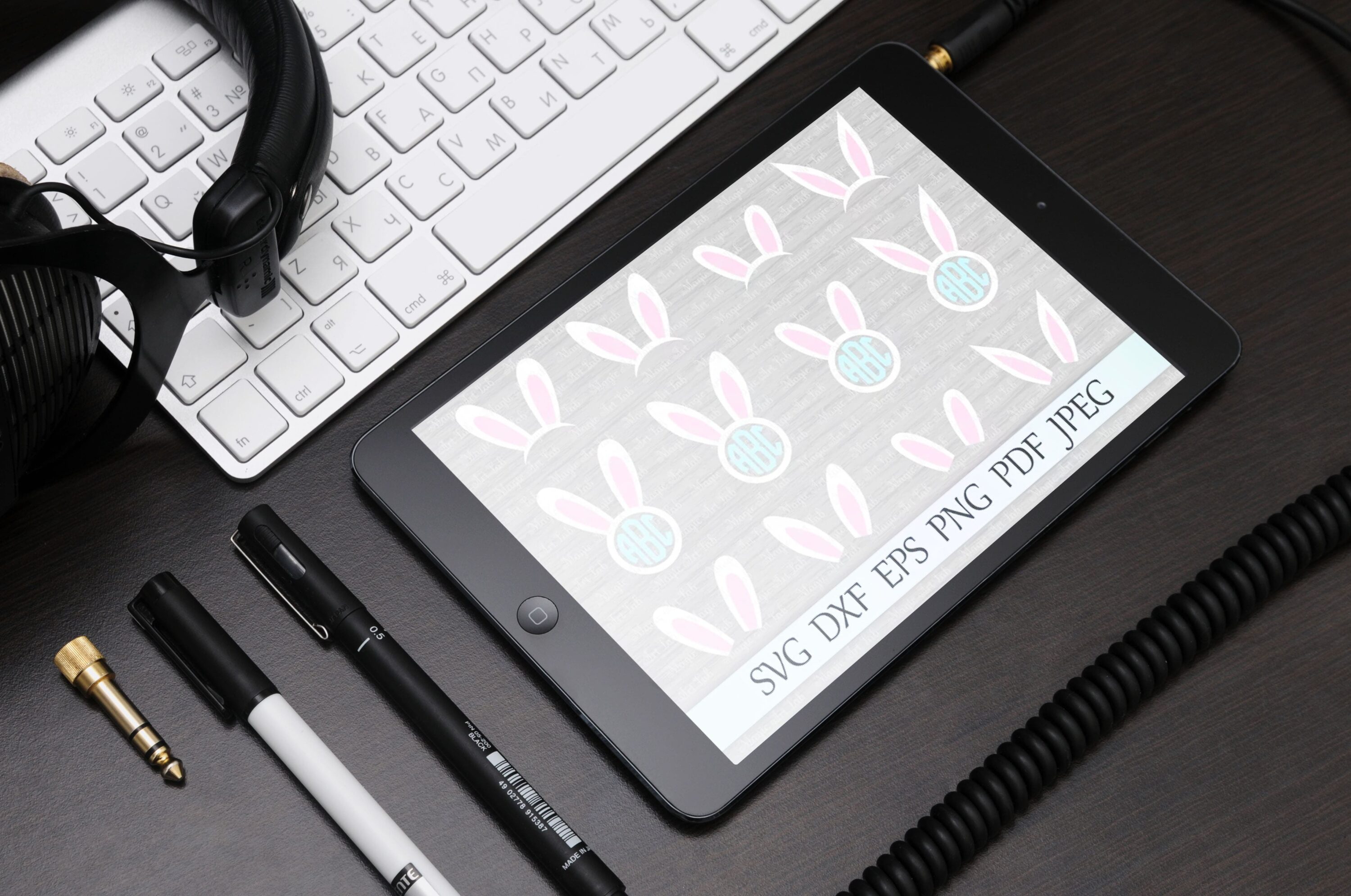 Bunny ears svg, Bunny circle monogram svg, Bunny svg - tablet.