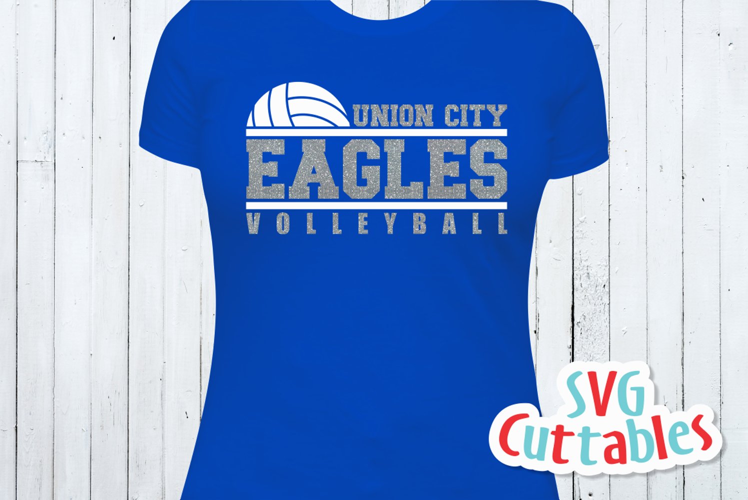 Blue t-shirt design for volleyball team.