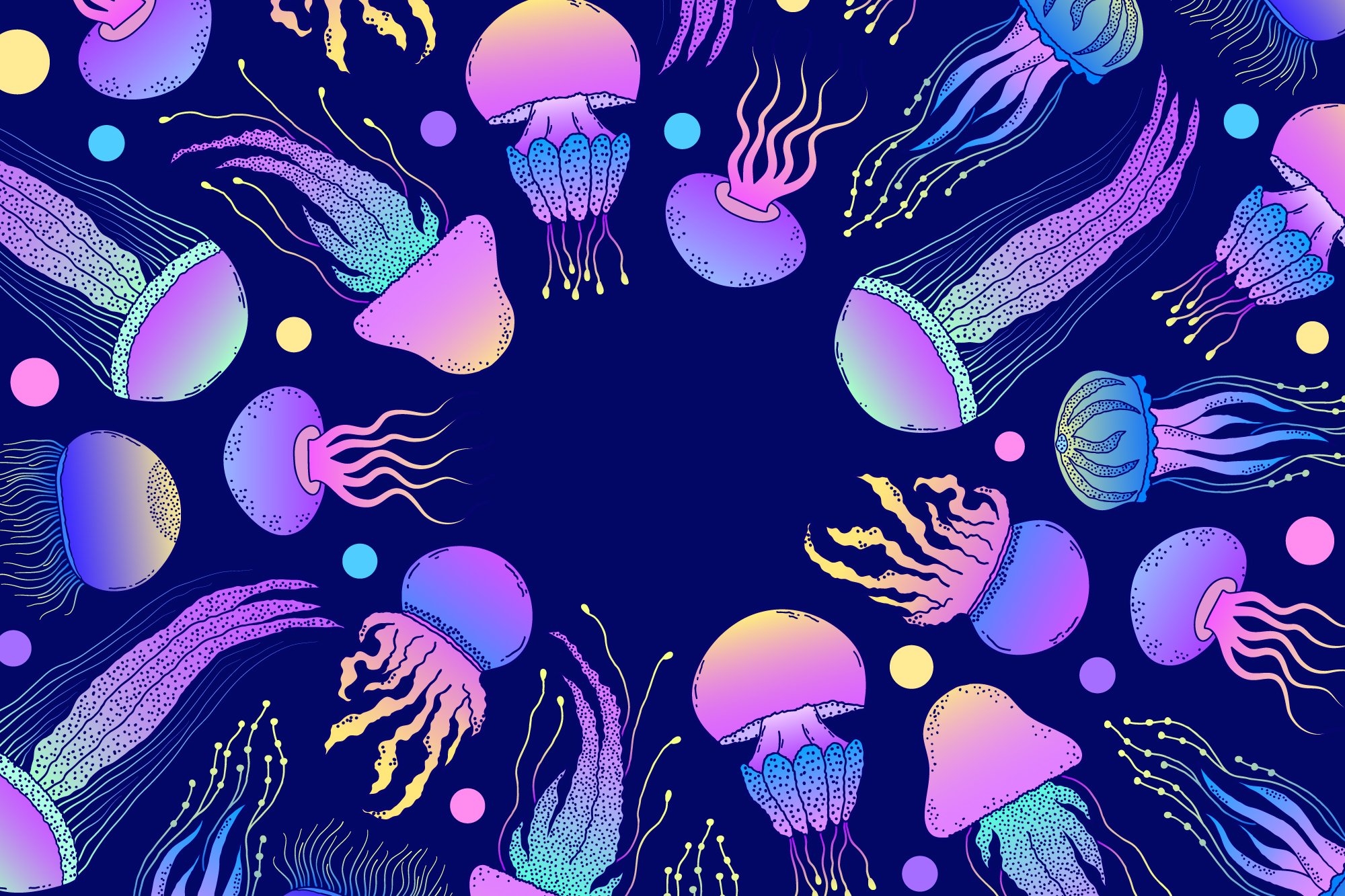 A lot gradient purple jellyfishes.