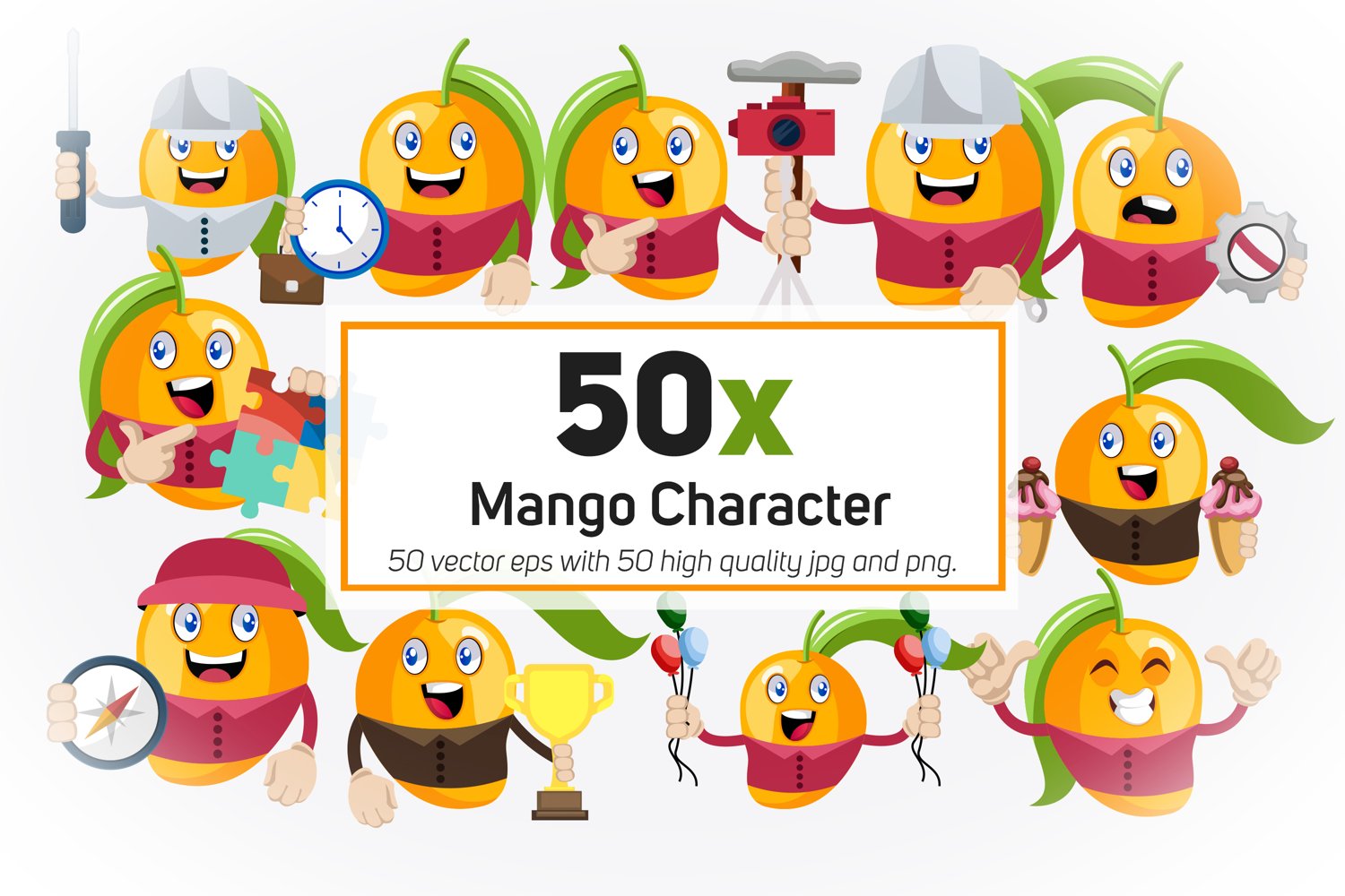 Cover image 50x Mango Character or Mascot Collection illustration.