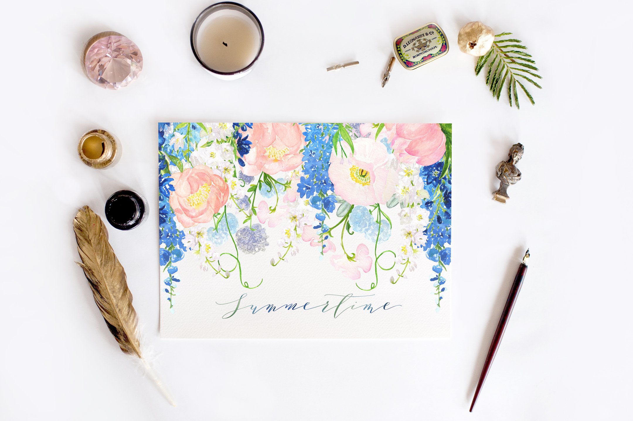 Watercolor flowers poster.