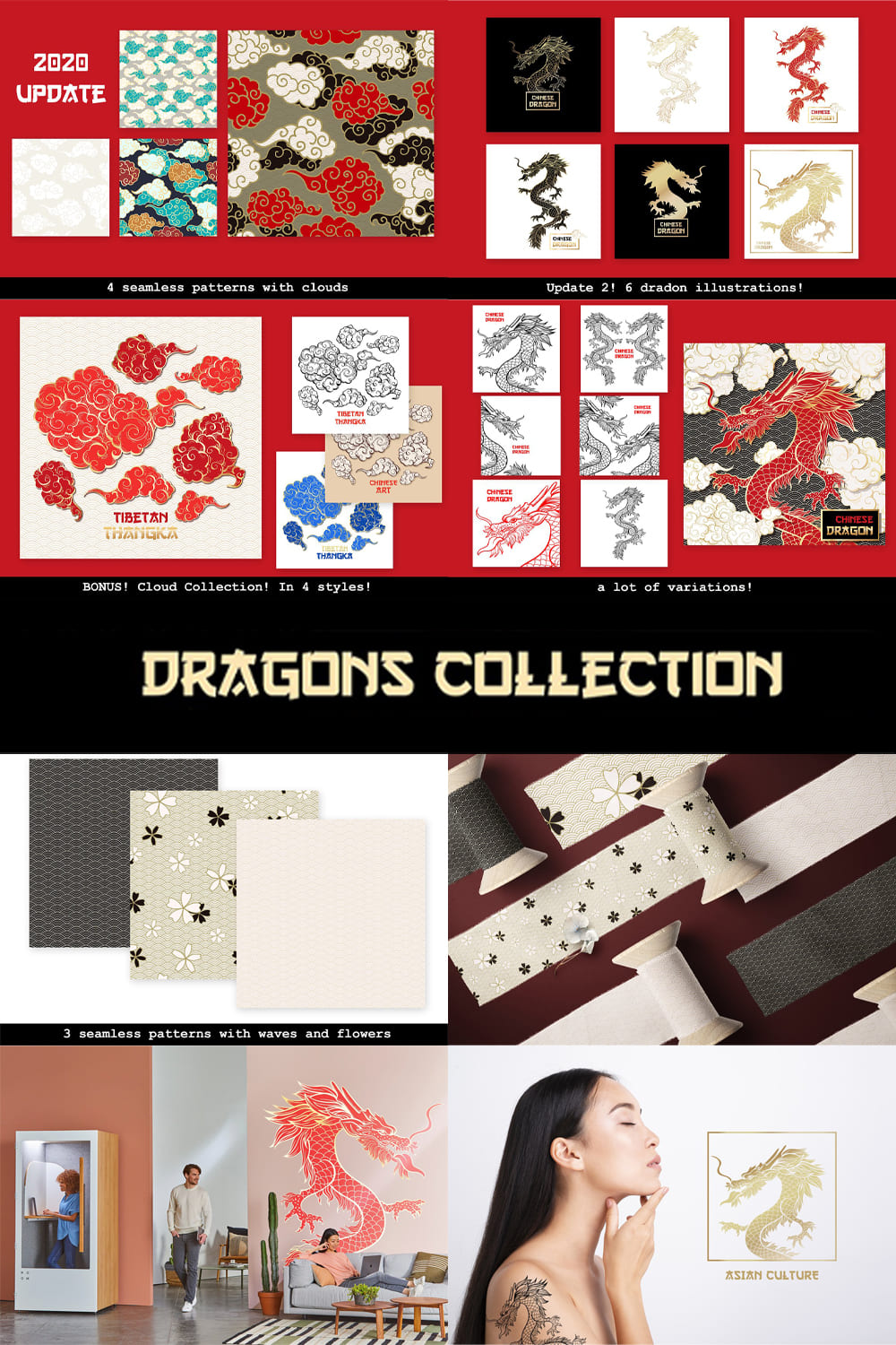 Chinese dragon vector illustrations - pinterest image preview.
