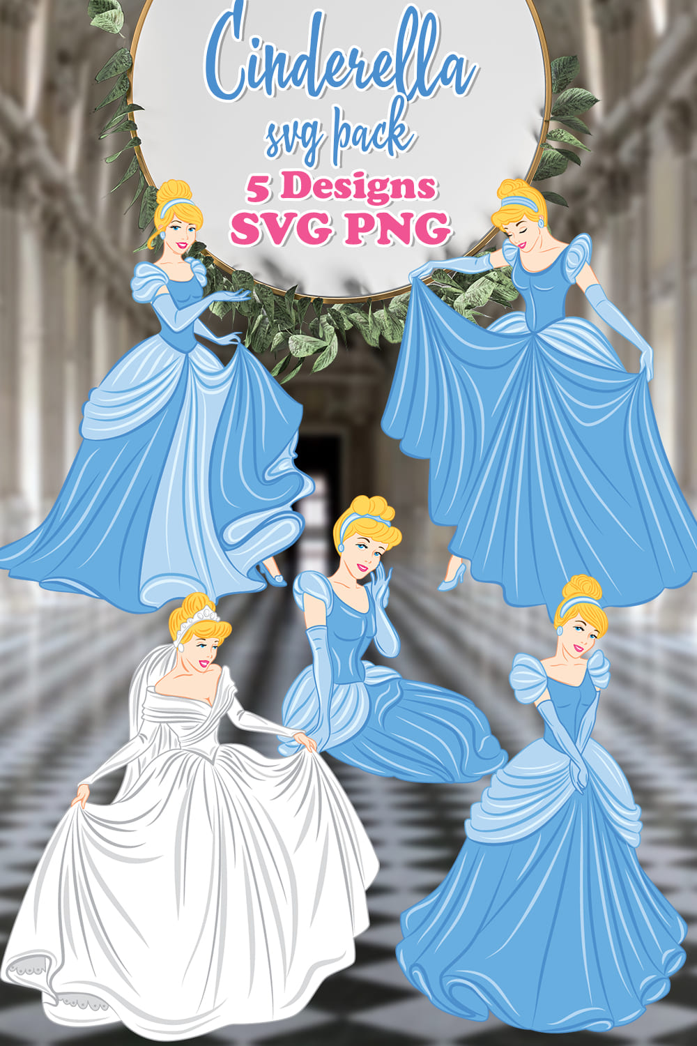 Cinderella in the different dresses.