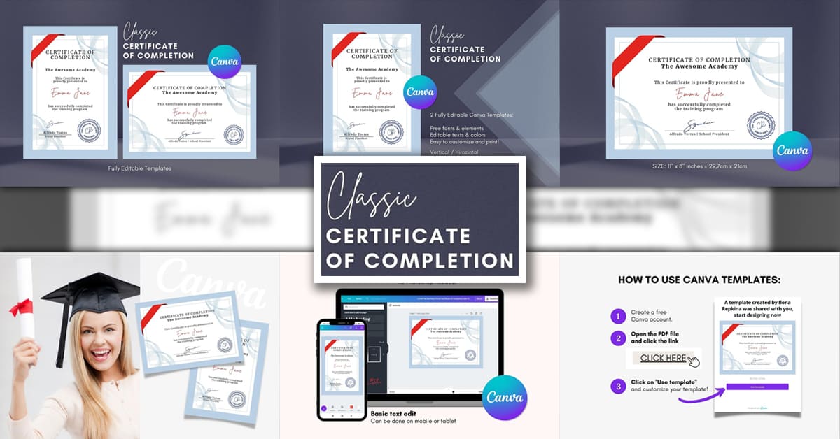 Classic certificate of completion - Facebook image preview.