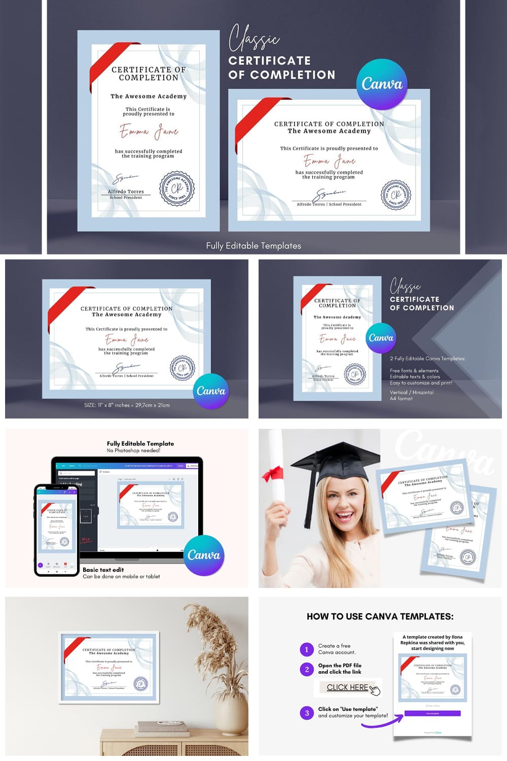 Classic certificate of completion - pinterest image preview.