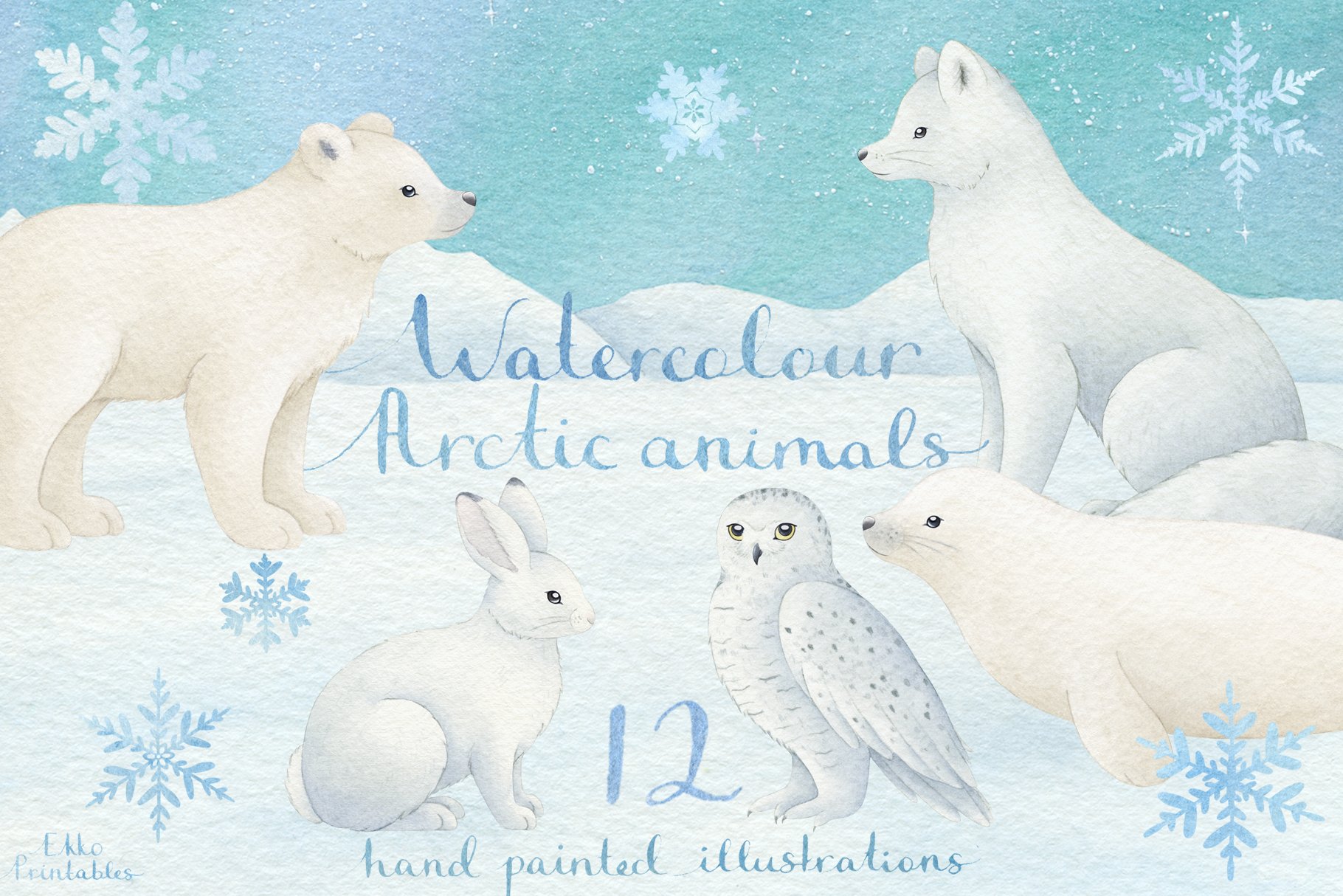 High quality winter illustration with animals.