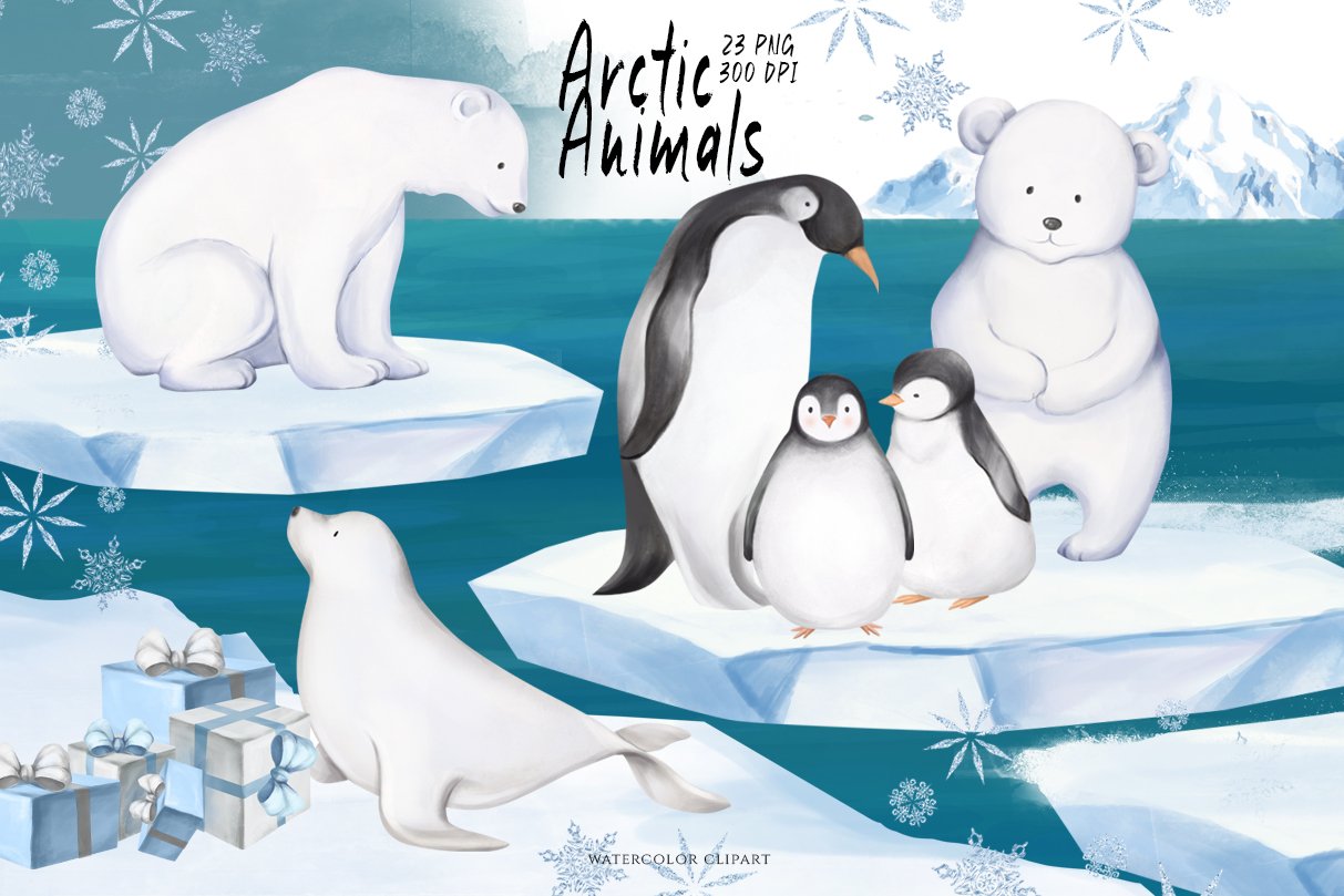 Cute animals set on North Pole.