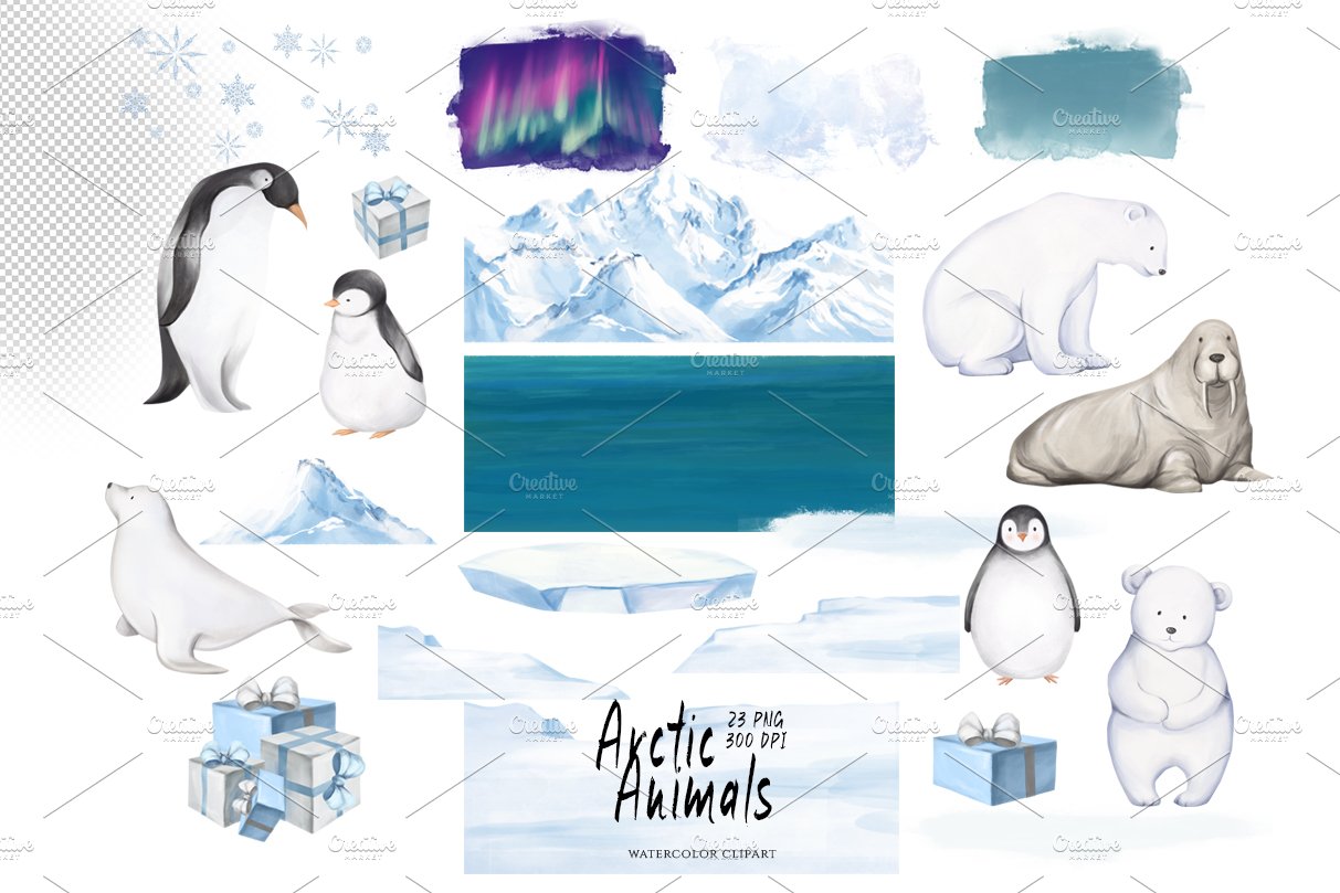 Various elements for creating perfect arctic illustrations.