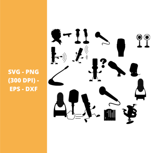 Microphone Silhouette Cut Files (SVG, PNG, EPS, DXF) cover image.