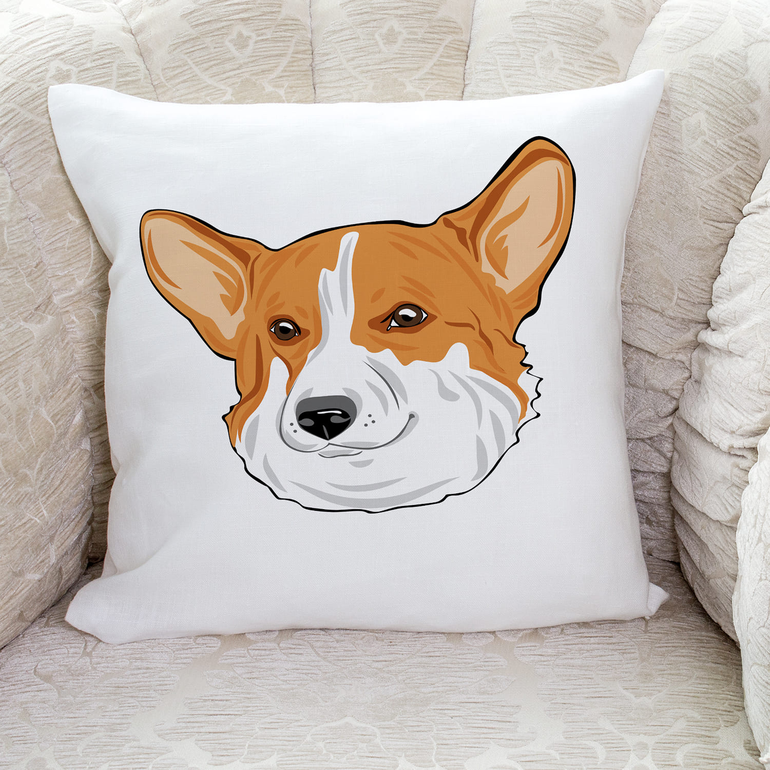 Pillow with a dog's face on it.