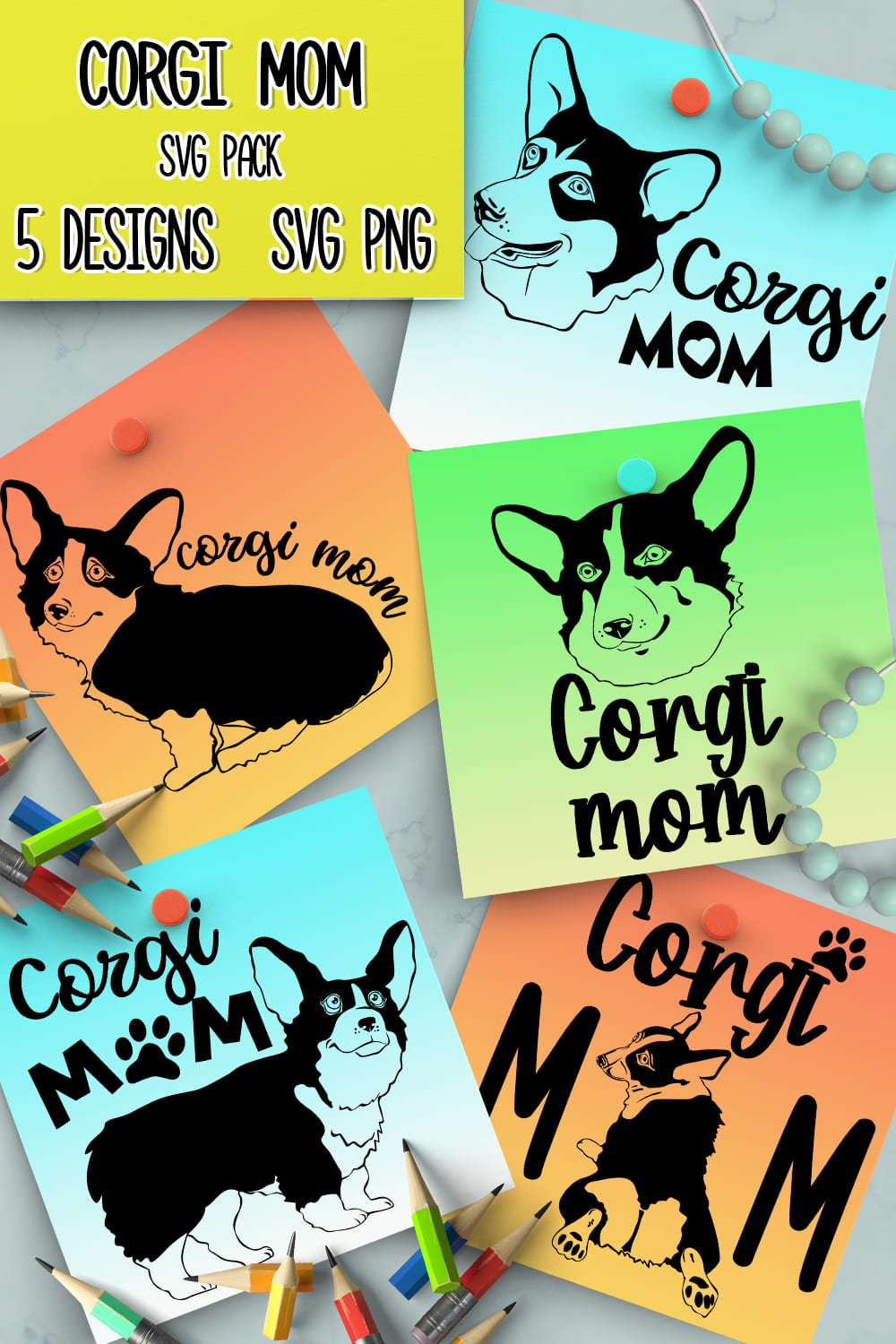 Colorful corgi illustrations.