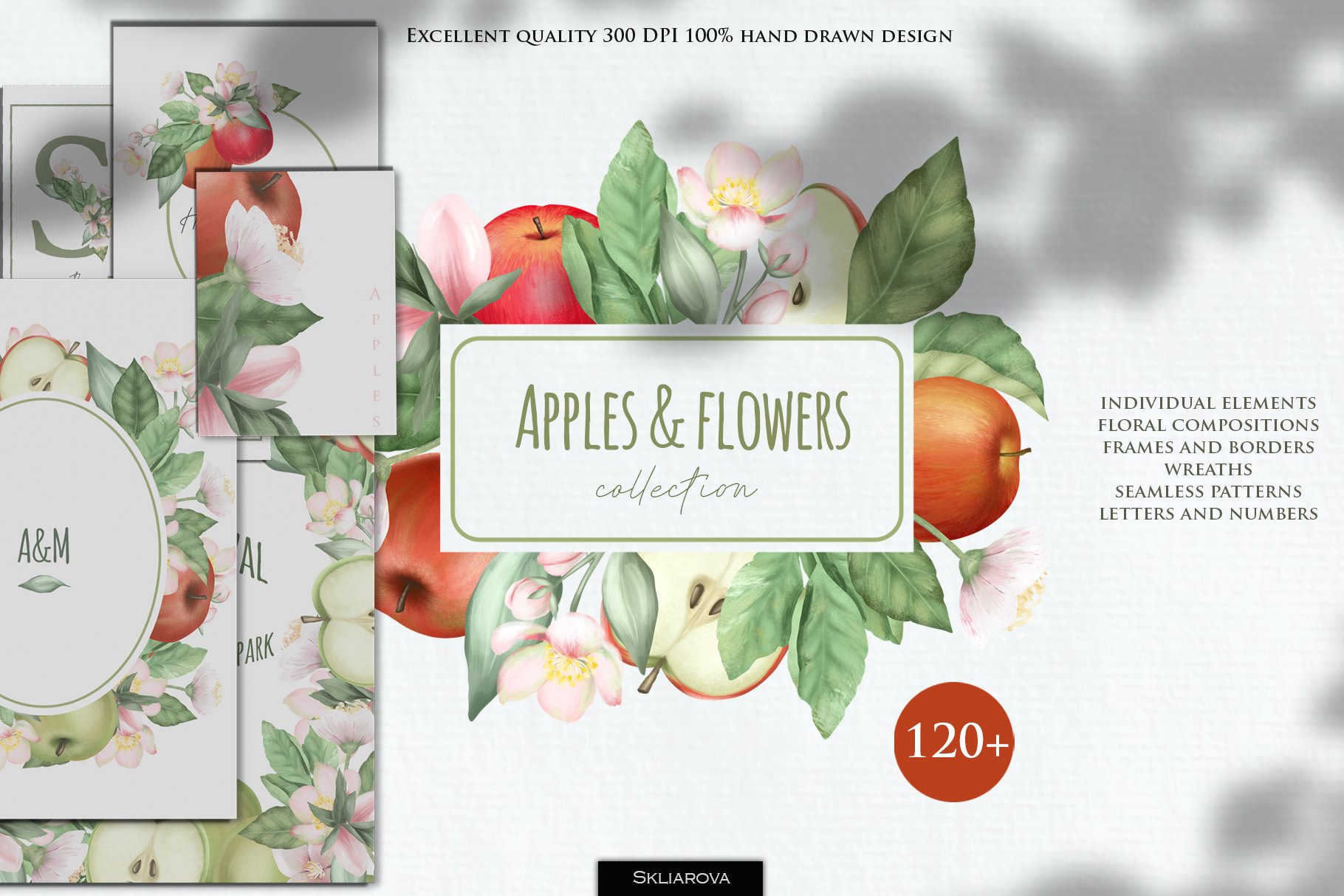 So cute apple and floral backgrounds.