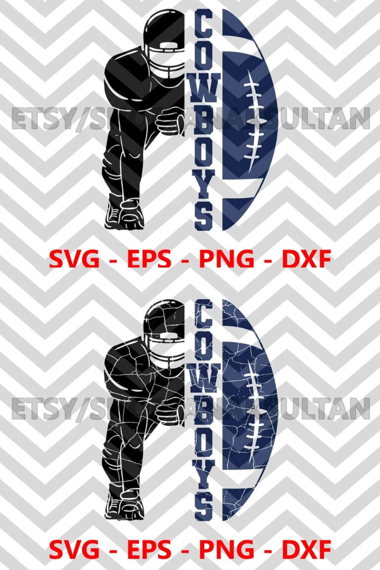 Cowboys Bundle Distressed Football Half Player SVG – MasterBundles