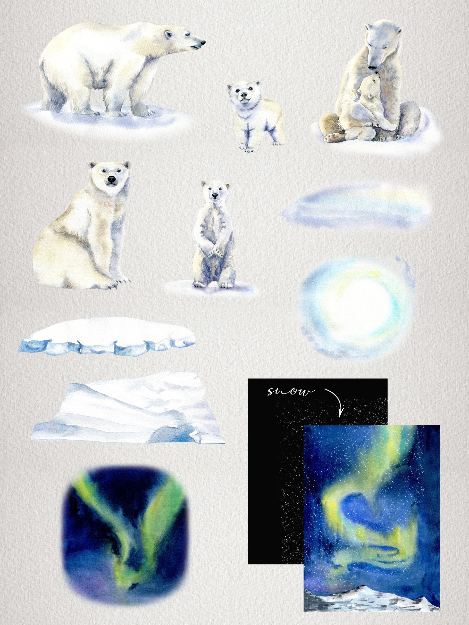 Nice set with different elements for illustration with polar bears.