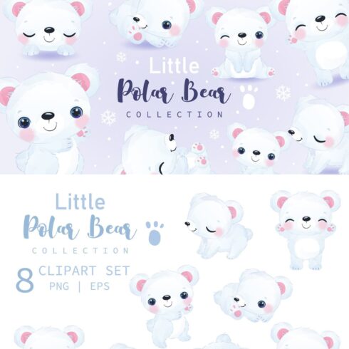 Cute Little Polar Bear Clipart Set.