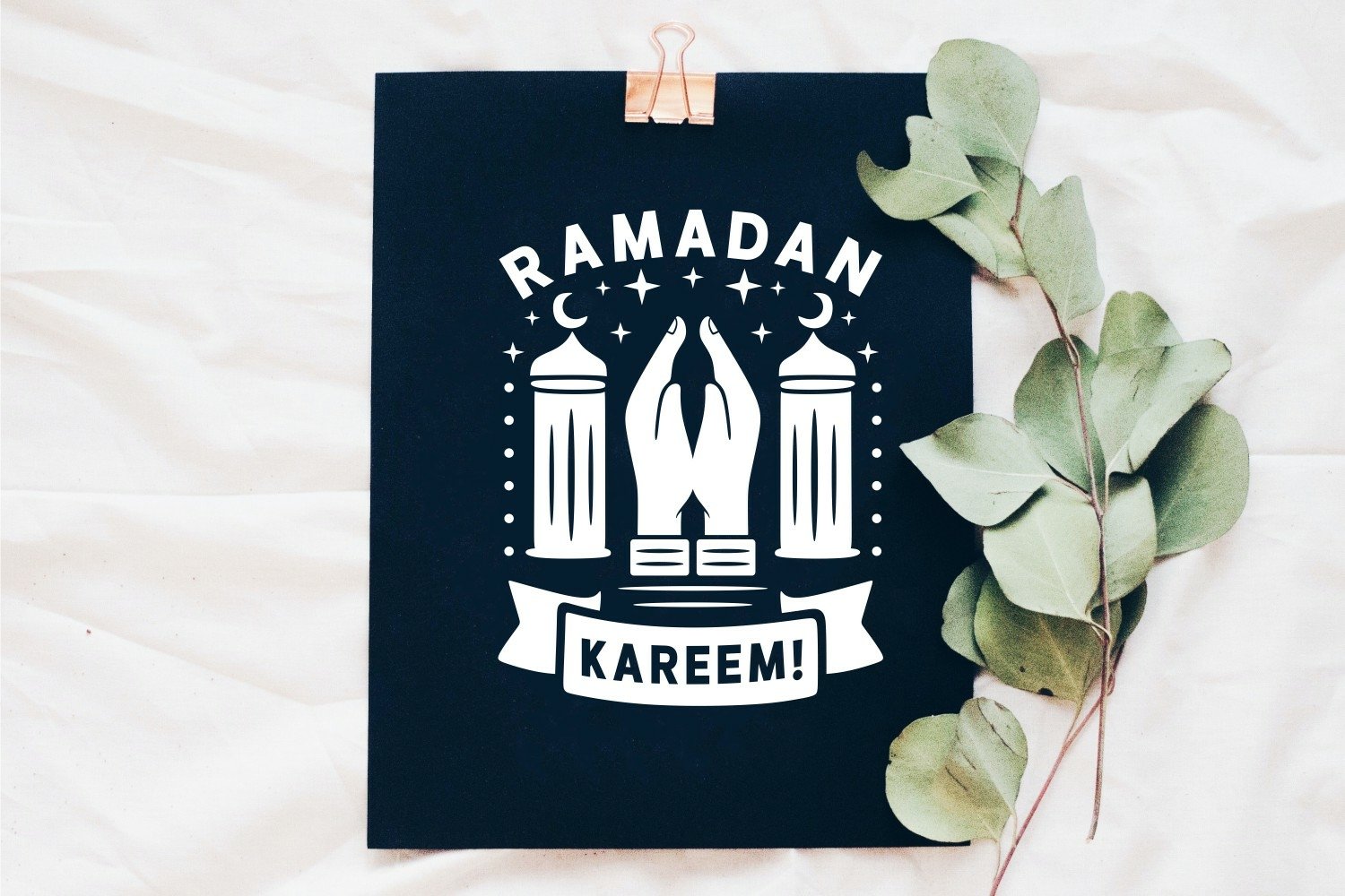 Black matte card with white mosque.