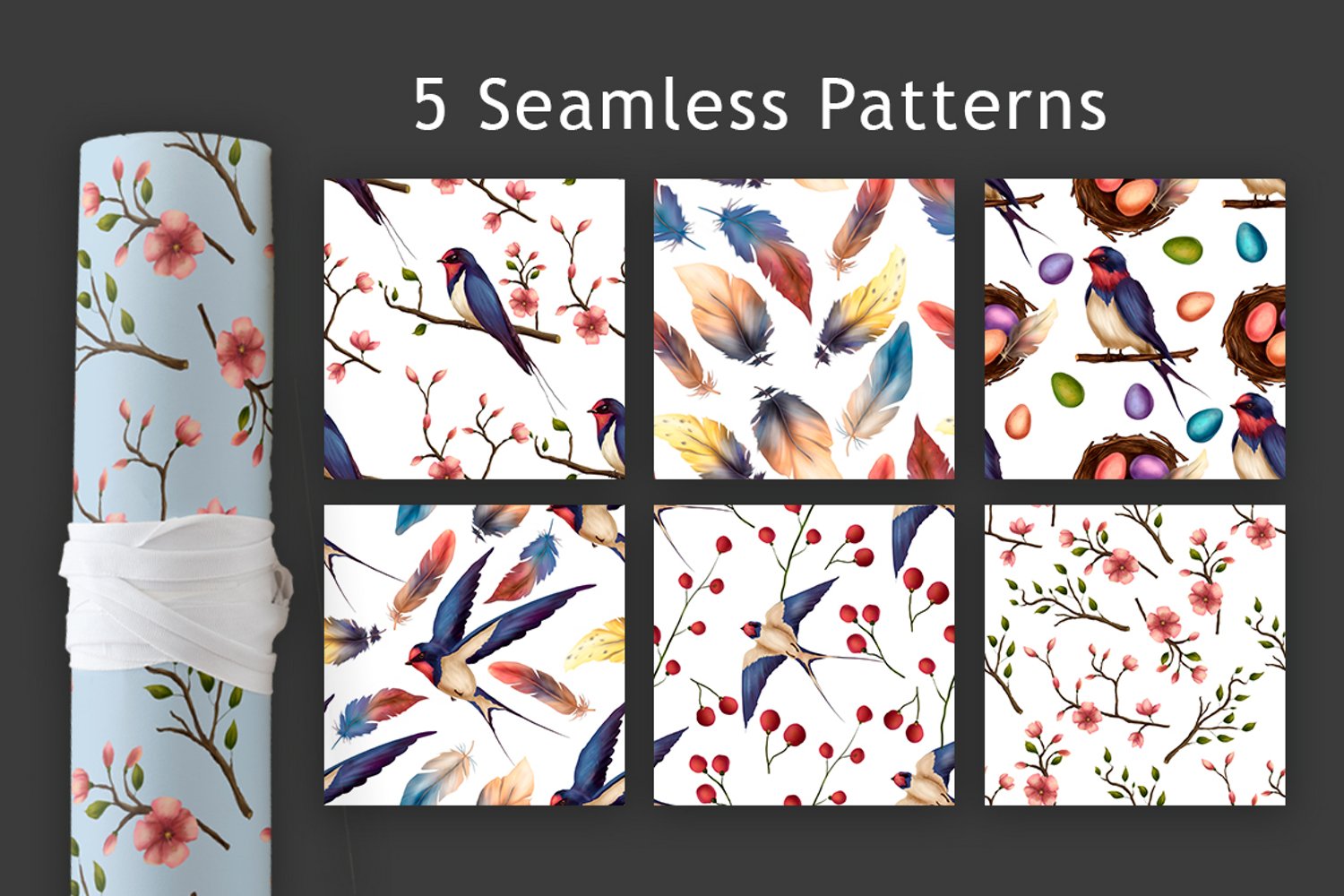 This set includes 5 seamless patterns.
