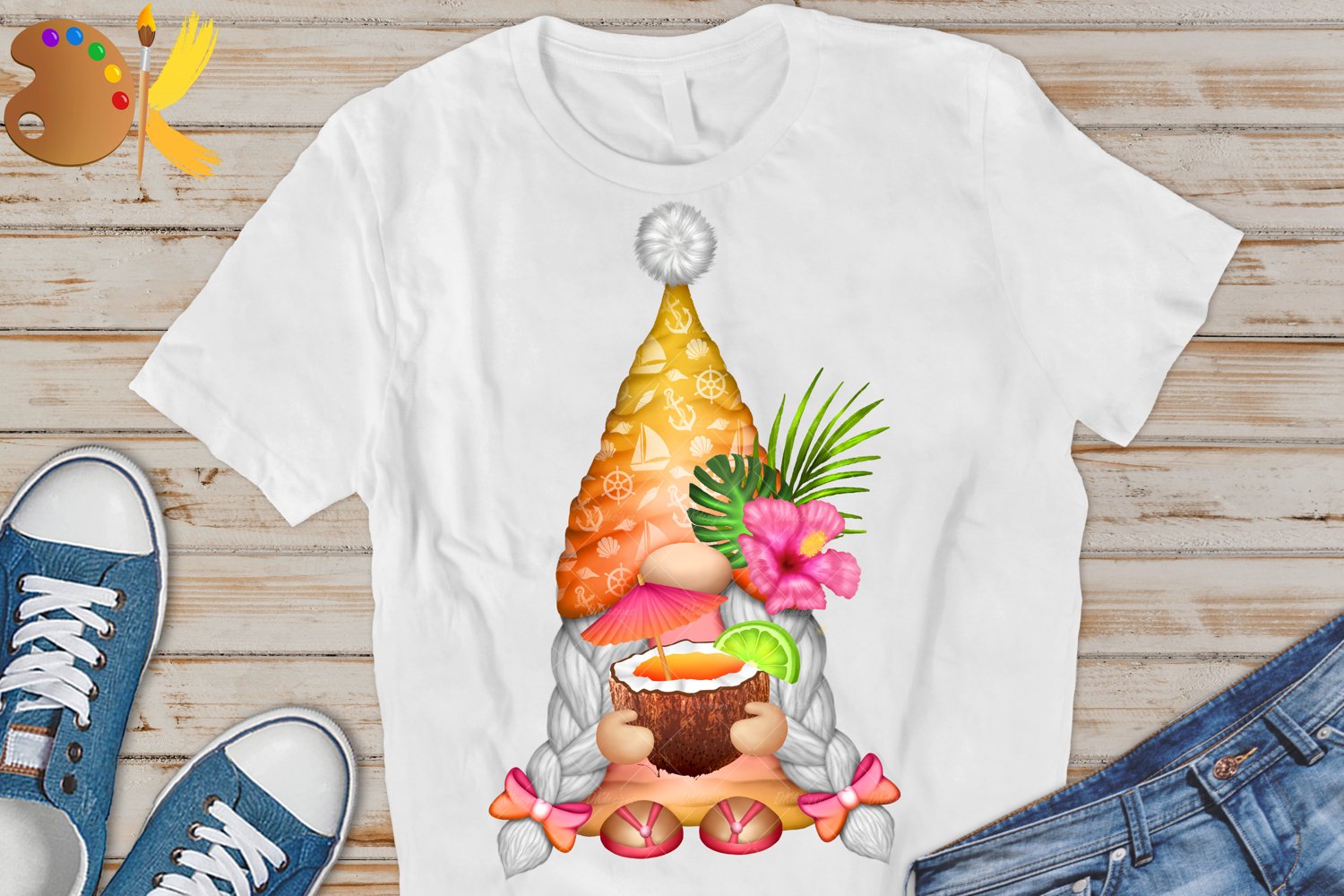 Cute tropic gnome with cocktail - t-shirt.