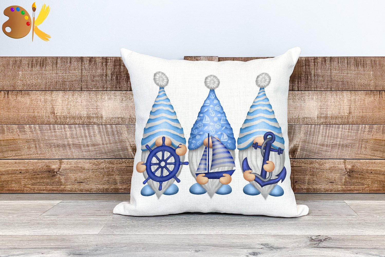 Pillow with maritime gnomes.