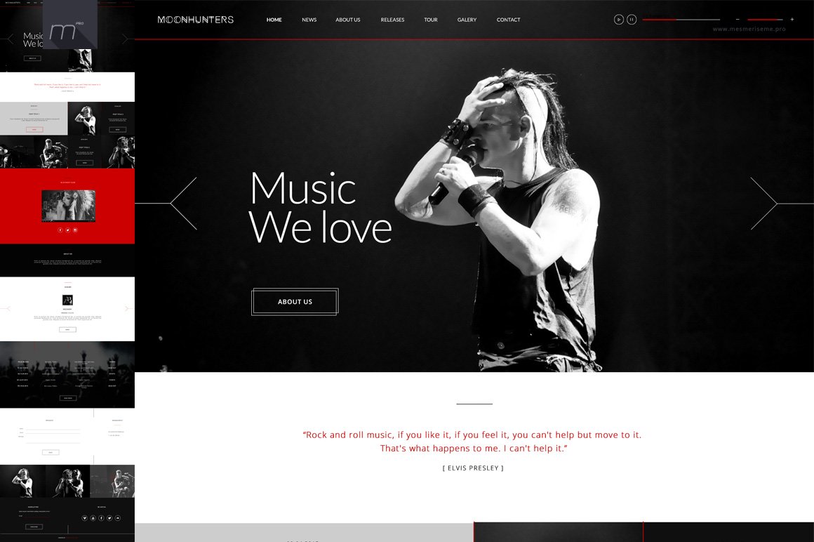 Black and white music landing page.