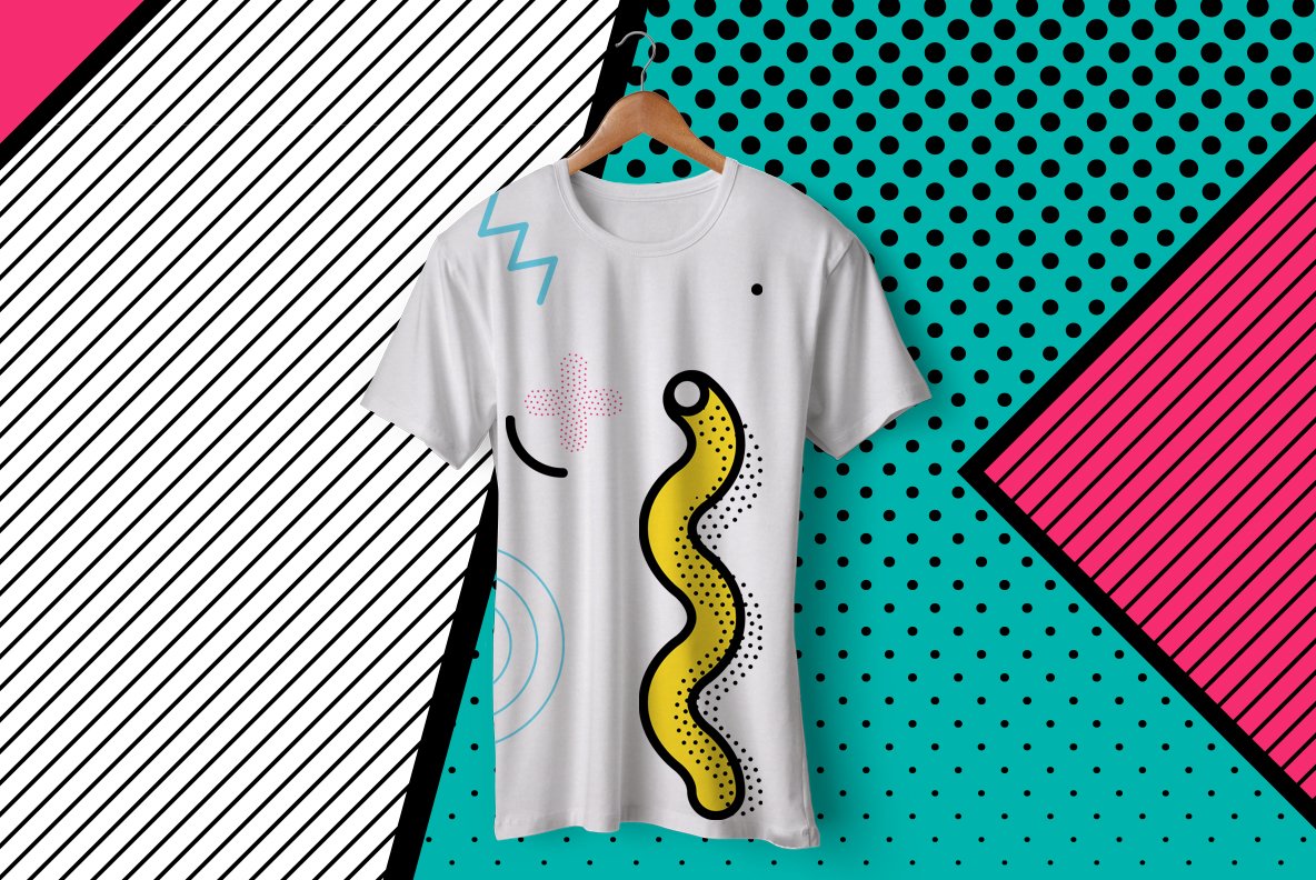 Classic white t-shirt with yellow bold lines.