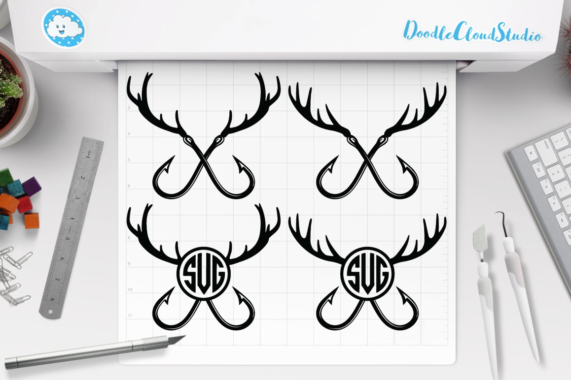 Deer horns in a hook shape.