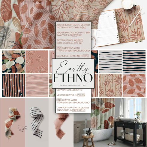 Earthy ethno seamless patterns - main image preview.