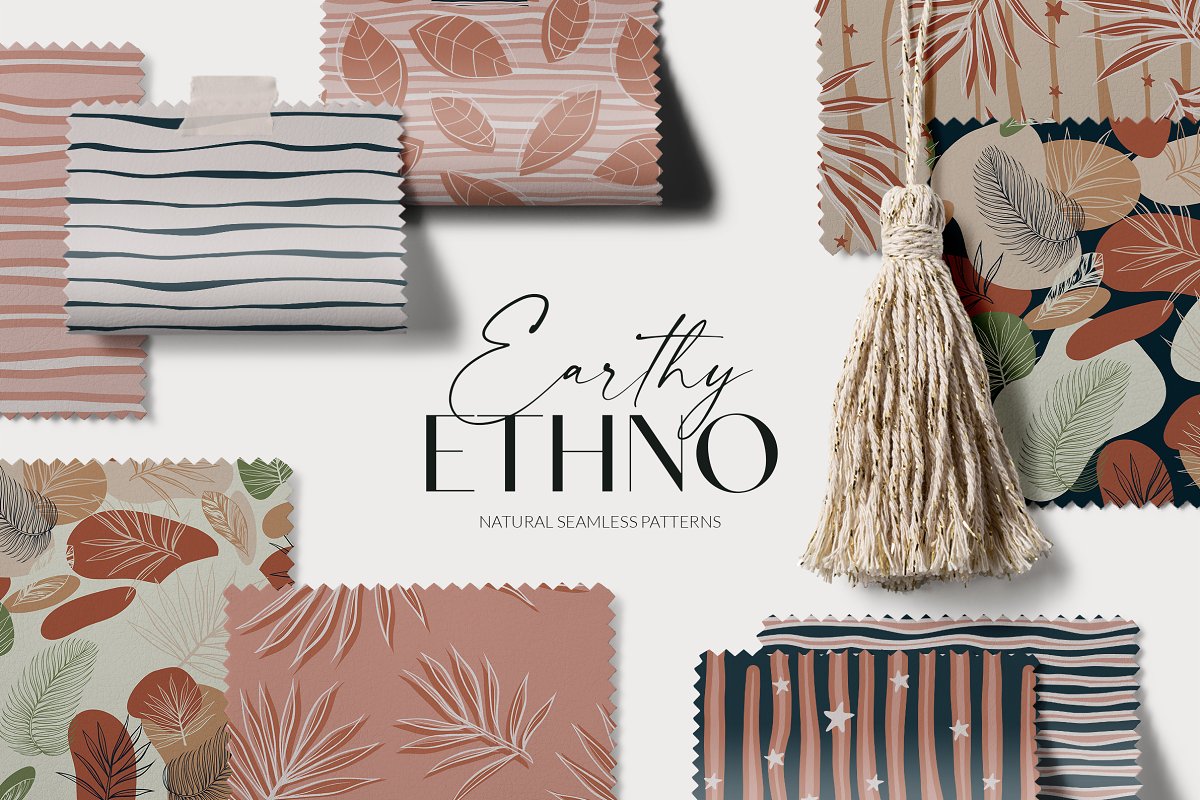 Cover image of Earthy ethno seamless patterns.