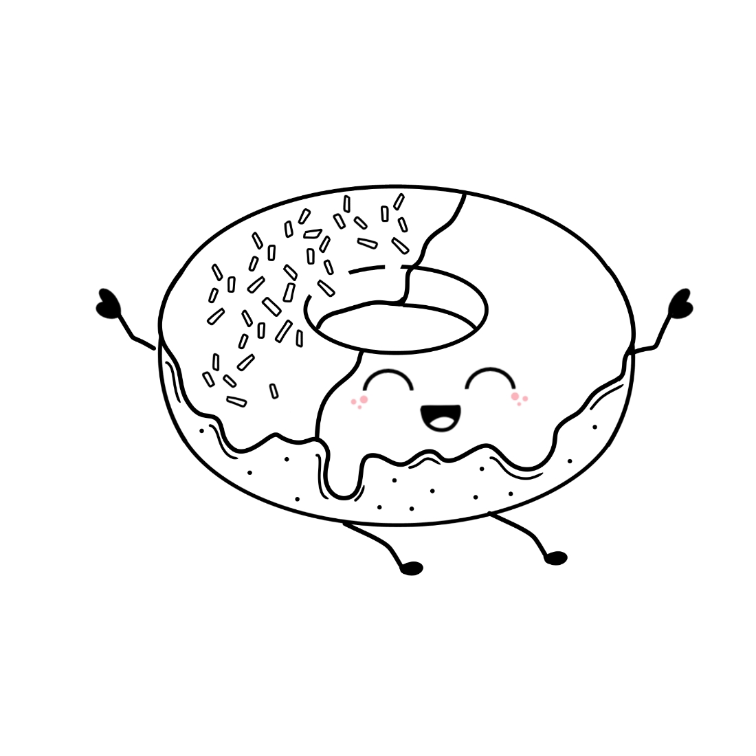 Kawaii Donut Line Art.