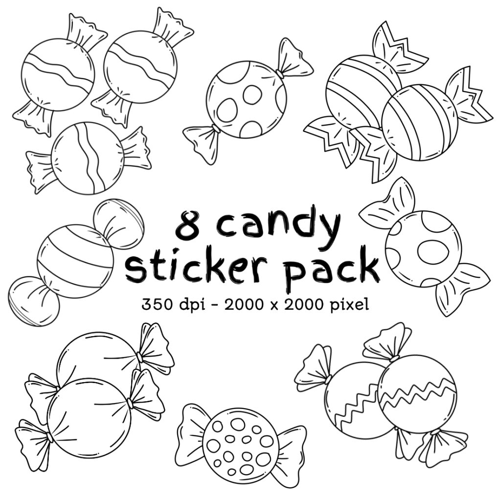 8 cute candy sticker pack only 10 MasterBundles