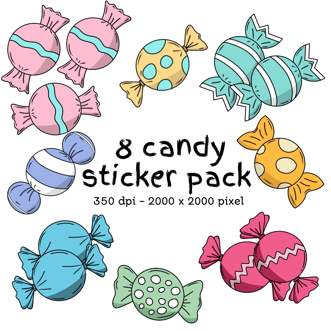 Cute Candy Sticker Pack Color previews.