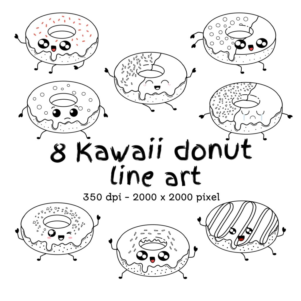 8 kawaii donut line art only 10 MasterBundles