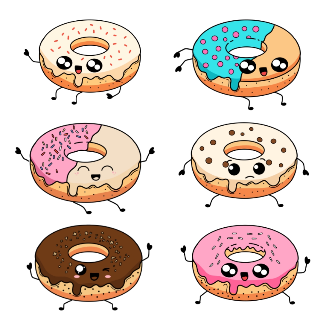 Cute Hand-drawn Kawaii Donut Pack previews.