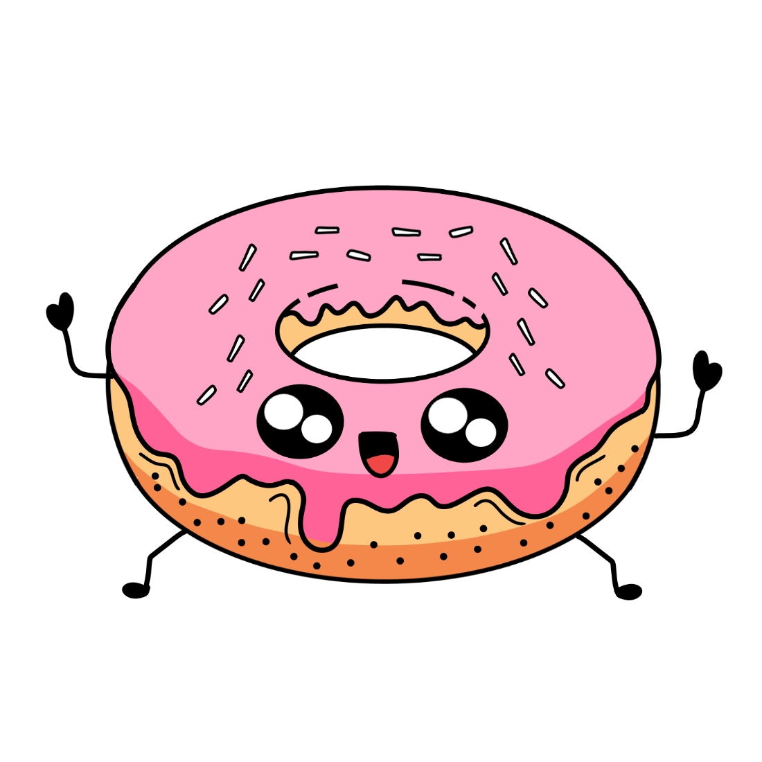 Cute Hand-drawn Kawaii Donut pink.